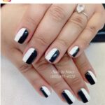 short black and white nails