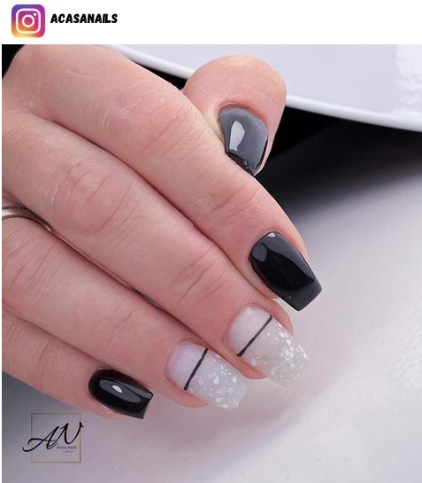 black and white nail short nail art