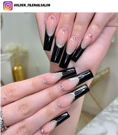 black and diamond nail design