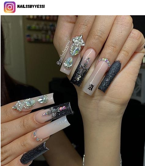 black and diamond nail designs