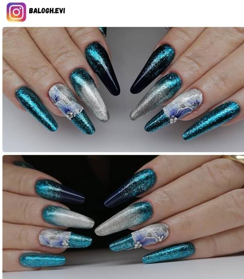 blue and glitter nail designs