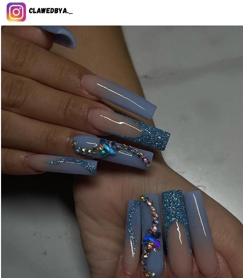 blue and glitter nails