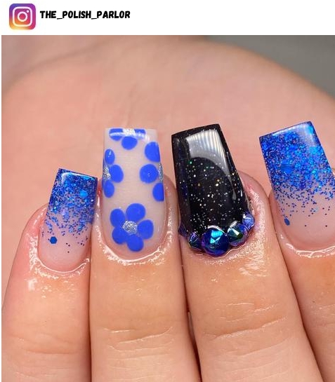 blue and glitter nail design ideas