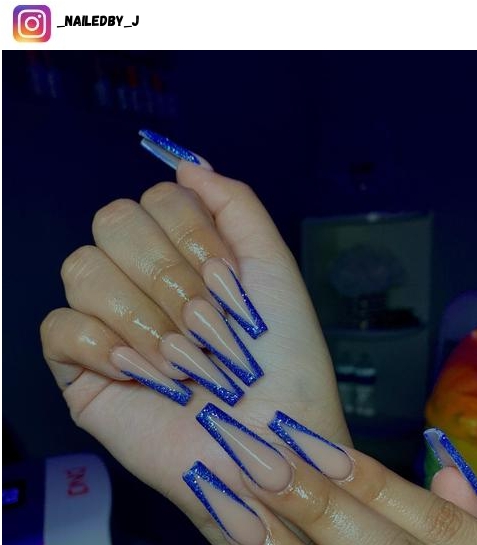 blue and glitter nail art