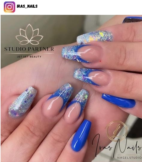 blue and glitter nail design