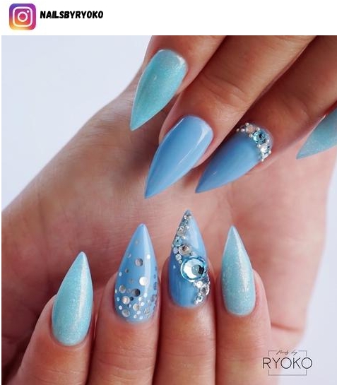 blue and glitter nail design