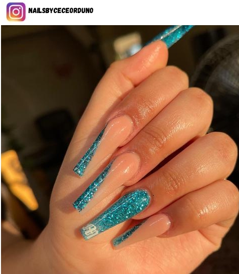 blue and glitter nail polish design