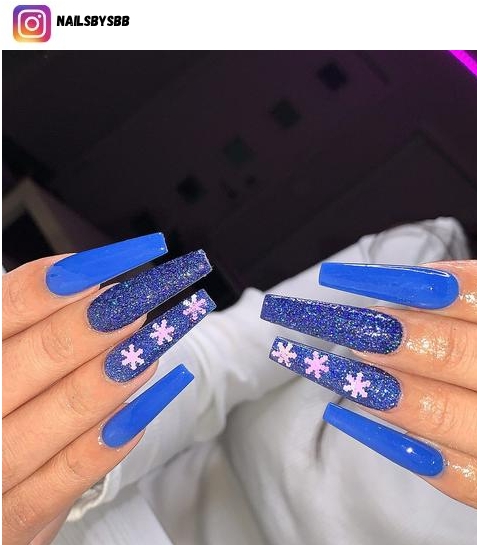blue and glitter nail art