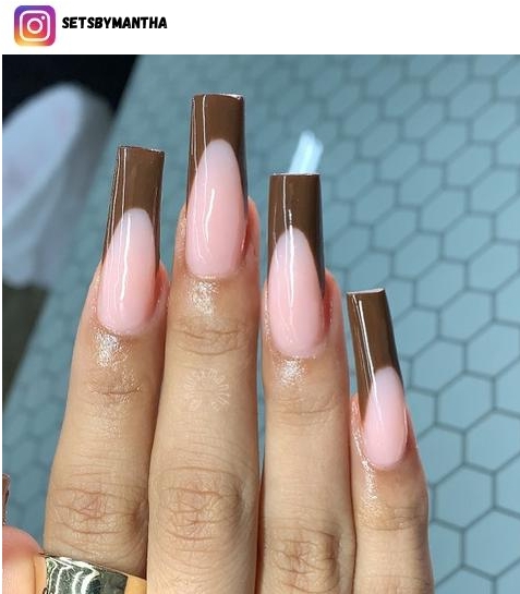 brown french tip nail polish design