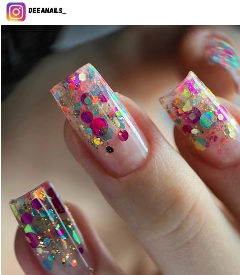 clear glitter nail design