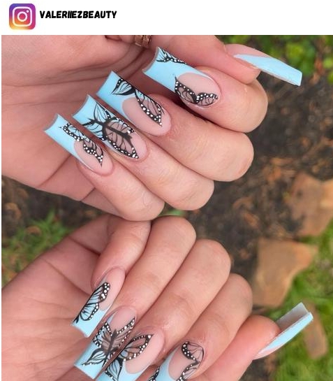 butterfly french tip nail polish design