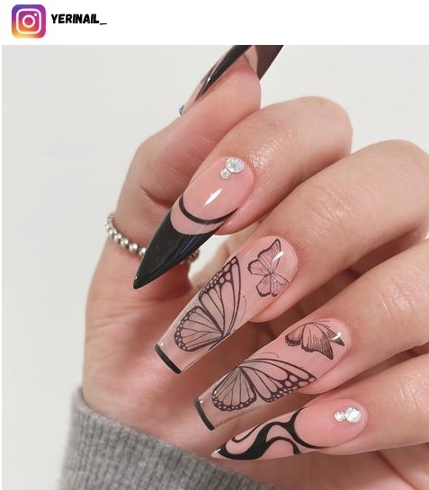butterfly french tip nail design ideas
