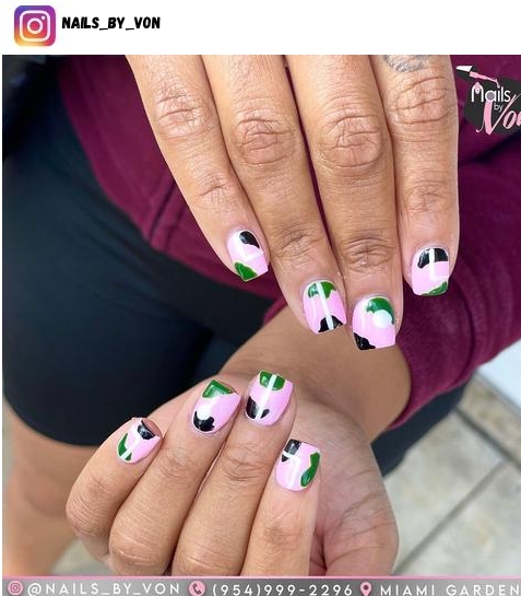 pink and green nail polish design
