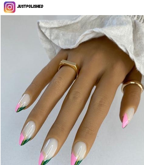 pink and green nail design