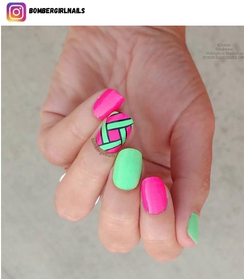 pink and green nail polish design