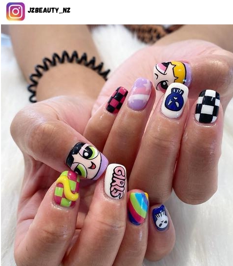 powerpuff girls nail polish design