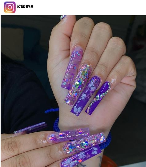 purple butterfly nail designs