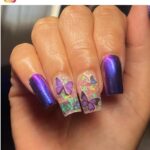 ombre nails with purple butterflies