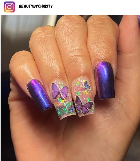 purple butterfly nail design
