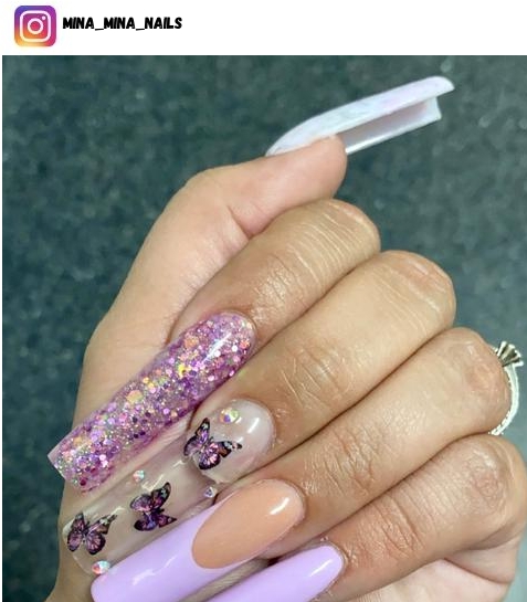 purple butterfly nail polish design