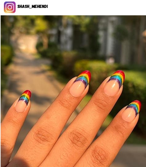 rainbow french tip nail polish design