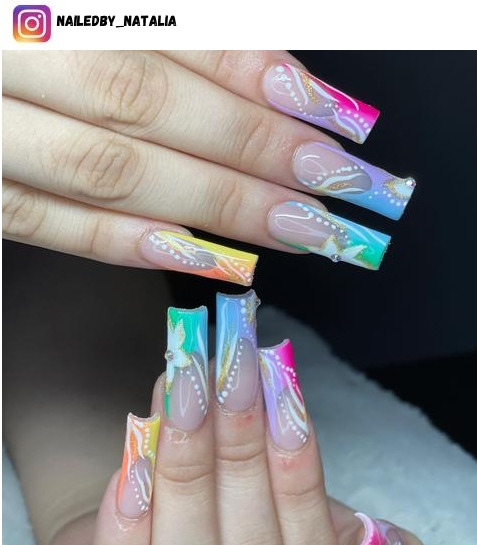 rainbow french tip nail polish design