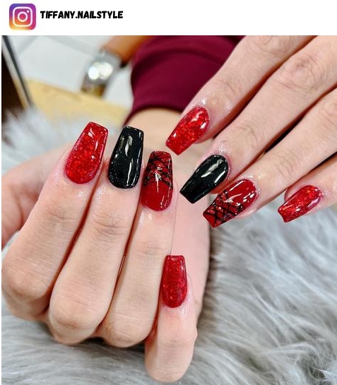 red and black nail polish design