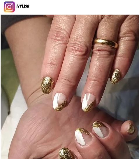 white and gold nails