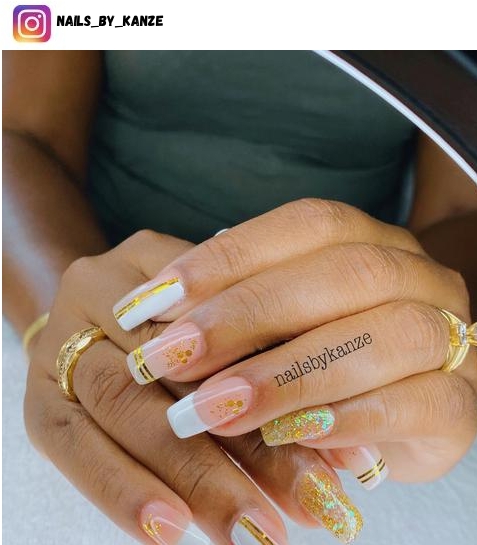 white and gold nail art