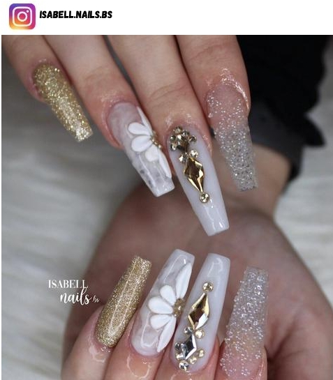 white and gold nail designs