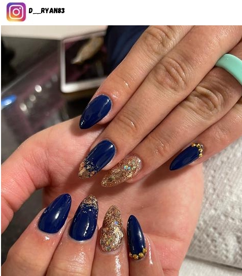 blue and gold nail designs