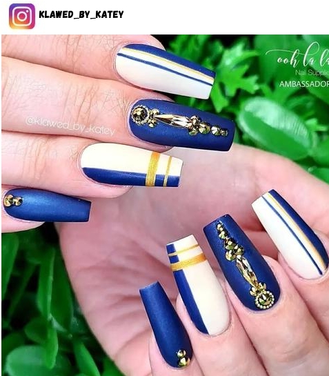blue and gold nail art