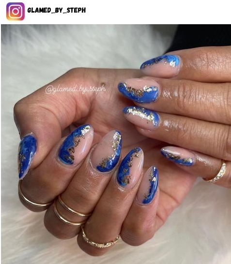 blue and gold nail design ideas