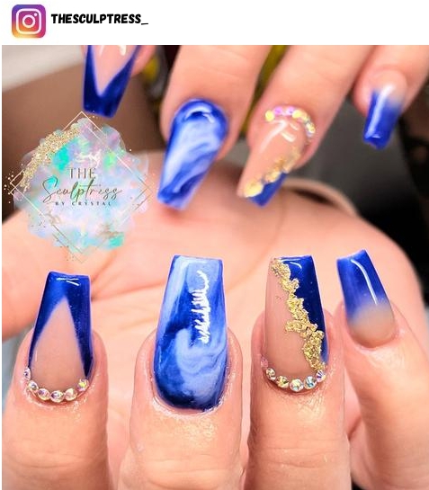 blue and gold nail design