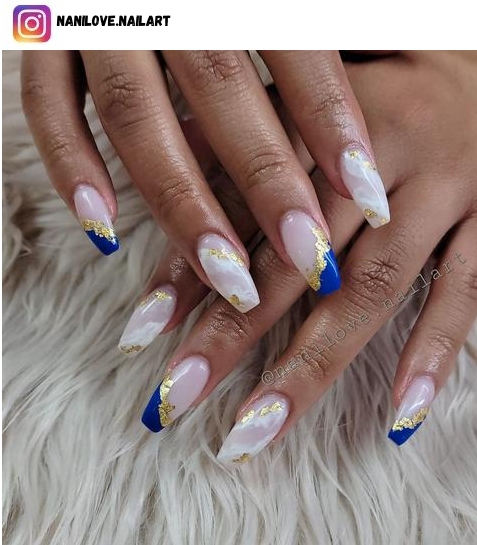 blue and gold nail design