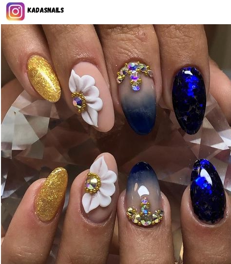 49 Blue and Gold Nail Designs for 2023 - Nerd About Town