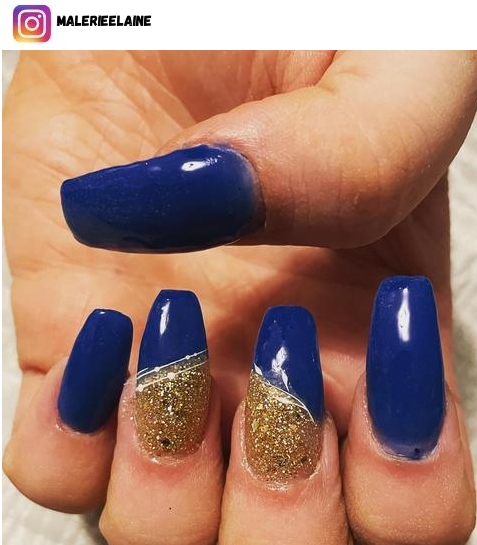 blue and gold nail designs