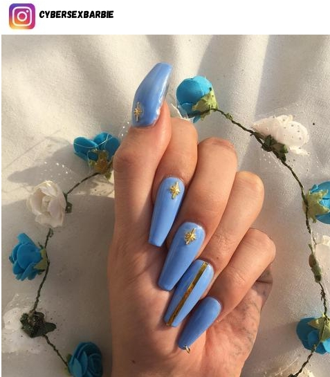 blue and gold nail polish design