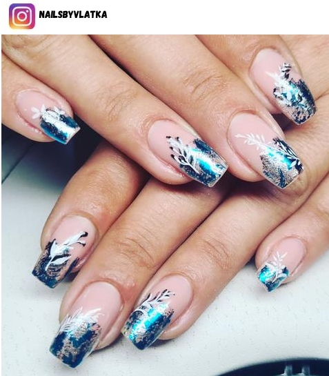 blue and silver nail design