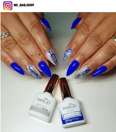 blue and silver nail polish design