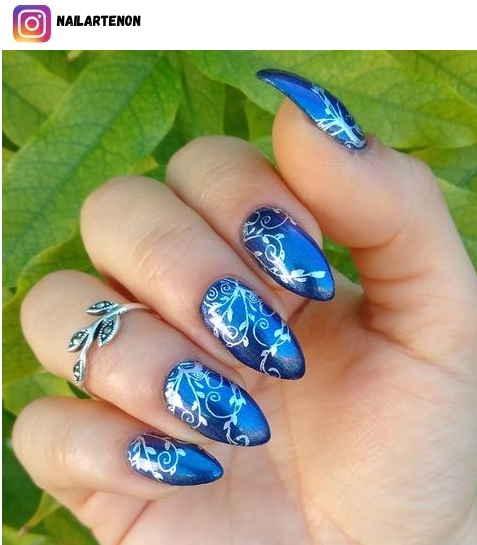 blue and silver nail design