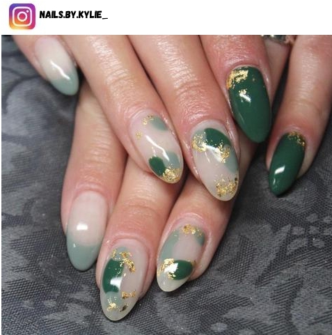 green and gold nail polish design