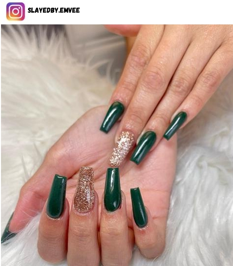 green and gold nail polish design