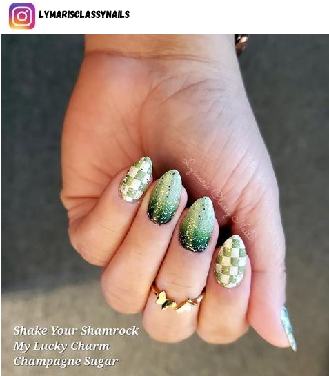 green and gold nail art