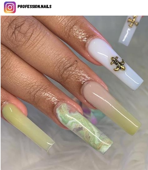 green and gold nail art