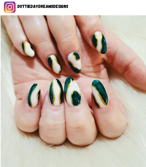 green and gold nail design