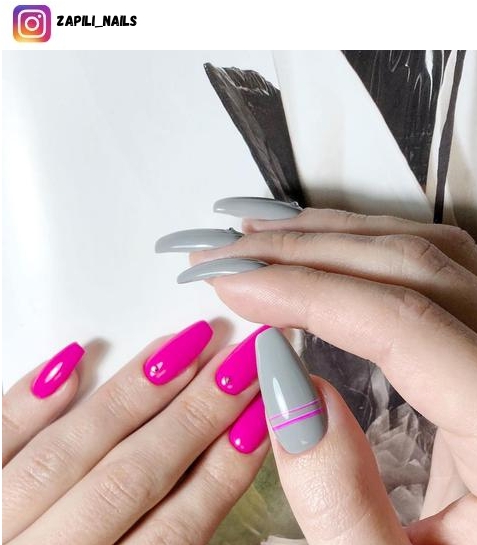 pink coffin nail polish design