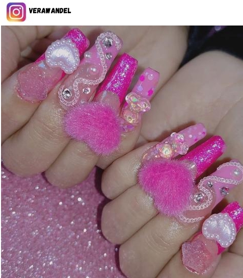 pink coffin nail polish design