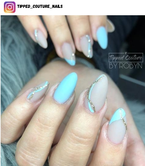 blue almond nail design ideas