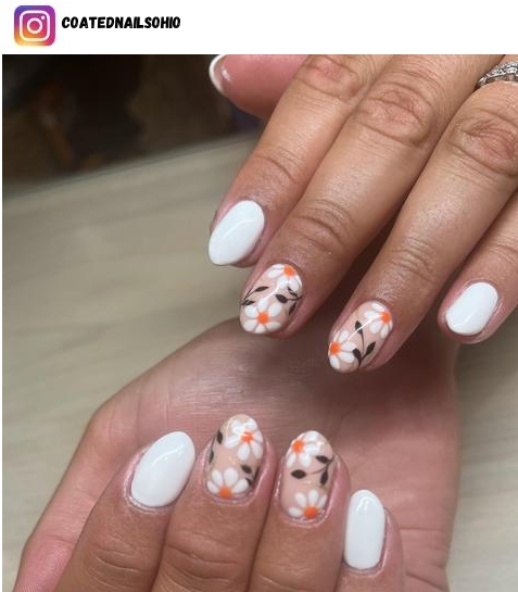 white flower nail design ideas